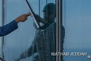 Wathab Jeddah team performing Glass Facade Cleaning in Al Hamdaniyah, Jeddah