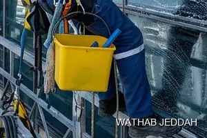 Wathab Jeddah team performing Glass Facade Cleaning in Al Khalidiyah, Jeddah