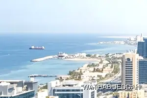 فريق وثاب جدة أثناء تنظيف واجهات زجاج في حي المنتزهات بجدة