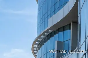 Wathab Jeddah team performing Glass Facade Cleaning in Al Safa, Jeddah