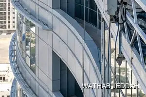 Wathab Jeddah team performing Glass Facade Cleaning in Al Yaqut, Jeddah