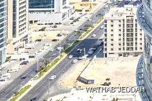 Wathab Jeddah team performing Glass Facade Cleaning in Bani Malik, Jeddah
