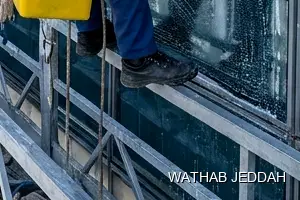 Wathab Jeddah team performing Glass Facade Cleaning in Mushrifah, Jeddah