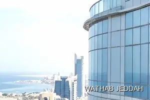 Wathab Jeddah team performing Glass Facade Cleaning in Taybah, Jeddah